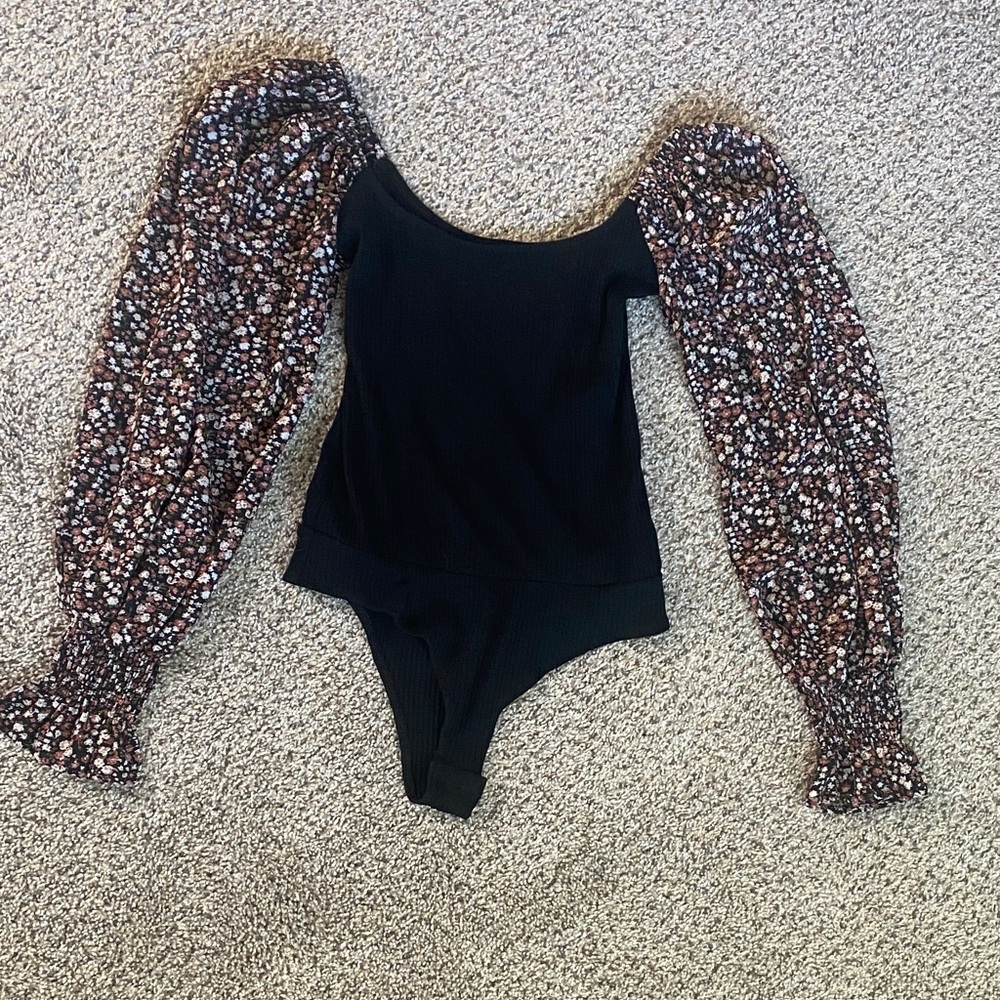 Black Bodysuit with floral Sleeves